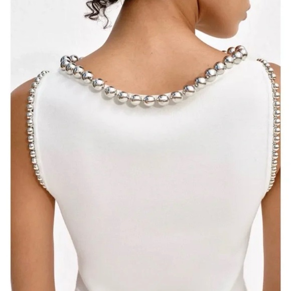 NWOT Zara Elegant White Sleeveless Mini Silver Bead Detail  Party Dress SM - Picture 3 of 13